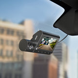 A camera records the road ahead through a vehicle's front windshield