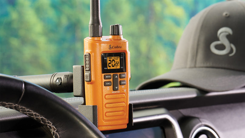 Cobra Traiblazer 250 GMRS Radio mounted to a vehicle dash